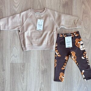Zara Beige Sweatshirt and Brown Tiger Leggings Set